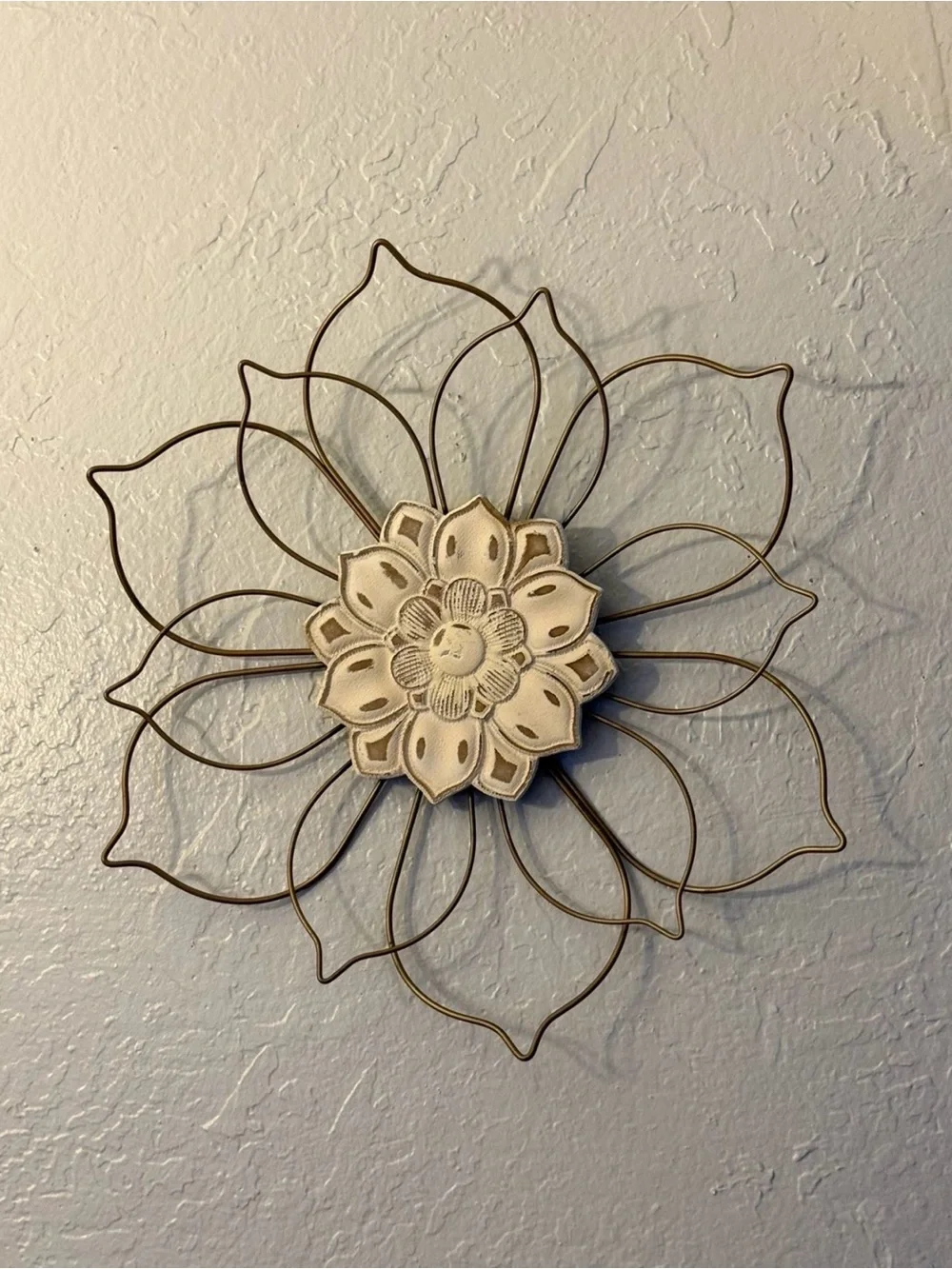 Bohemian Distressed Wood and Iron Wire Framed Floral Wall Art Decor